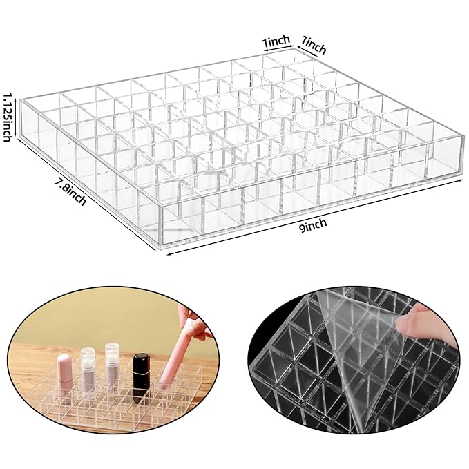 Mumufy Lipstick Holder Clear Acrylic Organizer Makeup Lip Gloss Organizer Plastic Cosmetic Display Case for Lipstick Brushes Bottles Perfume Essential Drawer Vanity Bathroom (72 Slot)