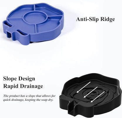 3PC Self-Draining Silicone Soap Dish, Soap Holder/Tray/Saver for Shower, Bathroom, Kitchen, Bathtub, Keep Soap Dry and Easy to Clean (Dark Color)