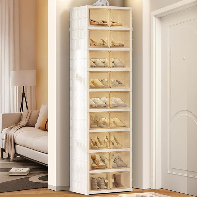 Portable Extra Large Folding Shoe Rack, Shoe Organizer Storage Box for Closet With Magnetic Clear Door, Shoe Storage Cabinet for Living Room, Entryway(9 layers—18 Pairs, Style-A)