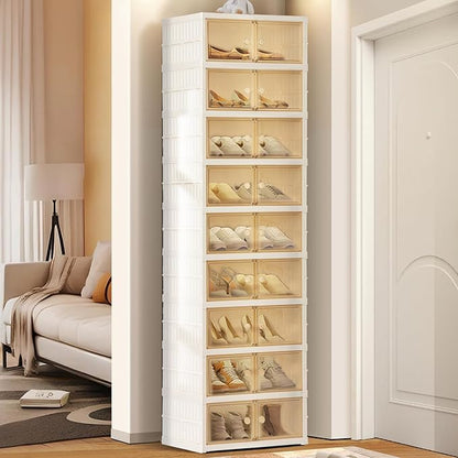 Portable Extra Large Folding Shoe Rack, Shoe Organizer Storage Box for Closet With Magnetic Clear Door, Shoe Storage Cabinet for Living Room, Entryway(9 layers—18 Pairs, Style-A)