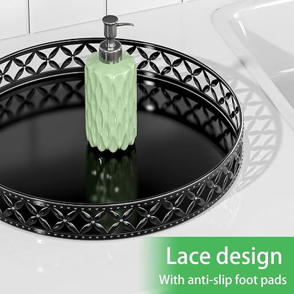 Vanity Tray for Bathroom Counter - 11 Inch Black Decorative Tray Bathroom Counter Tray Organizer for Perfume Cosmetics Jewelry Makeup