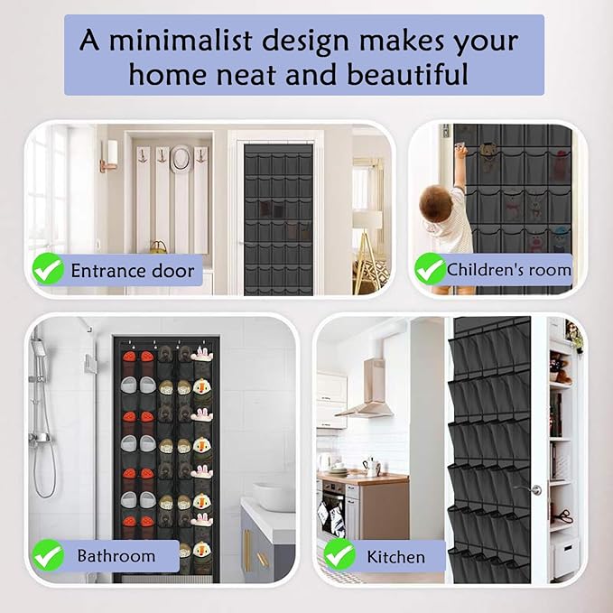 40 Over the Door Shoe Organizer, Hanging Shoe Organizer, for Closet Behind the Door Storage Holder for Entryway Bedroom Dorm, Both men's and women's shoes can be stored (Black)