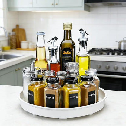 Amolliar Lazy Susan Turntable Organizer, Tray for Household Purpose, Rotating Metal Spice Spinner Rack for Cabinet, Kitchen, Fridge, Pantry Organization Storage, Under Sink Organizer, White 10" 3 Pack