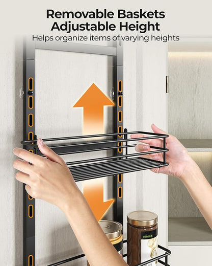 6-Tier Over the Door Pantry Organizer,Cabinet Door Organizer,Kitchen Pantry Door Organizers and Storage,Over the Door Spice Rack,Behind the Door Storage,Door Hanging Organizer,Black