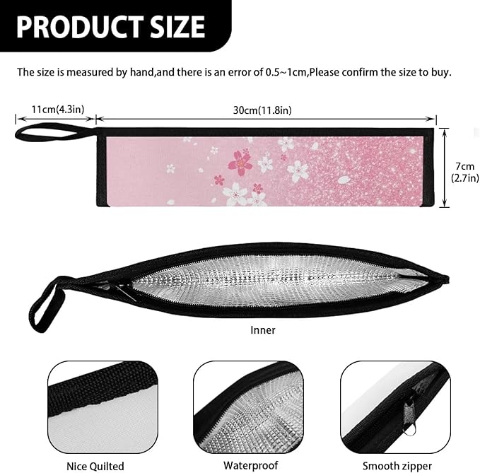 COEQINE Pink Silverware Organizer Reusable Cherry Blossom Bling Pattern Fork Spoon Knife Organizer For Restaurant Travel Picnic Leafproof Fabric For Travel Accessories Lightweight