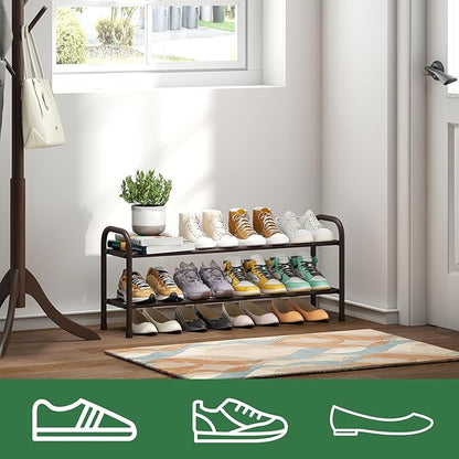 kiplant Expandable Shoe Rack, 2-Tier Shoe Shelf for Closet, Adjustable Length Shoe Shelf Storage Organizer, Standing Shoe Rack for Entryway