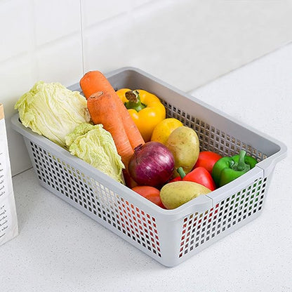 Hedume 4 Pack Plastic Storage Baskets with Handle, 15”x9.8”x4.7” Pantry Storage Bins, Closet Baskets, Large Organization Basket for Nursery, School, Office