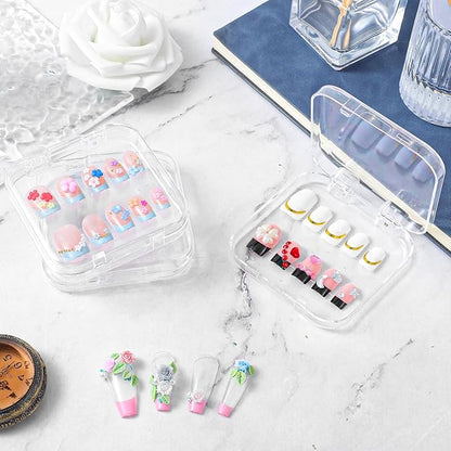29 PCS Nail Boxes with 4 Pack Tape, Clear Acrylic Nail Display Box for Storage; 1 Large Storage Box with Lid and 24 Art Boxes for Art Home Beauty Salon