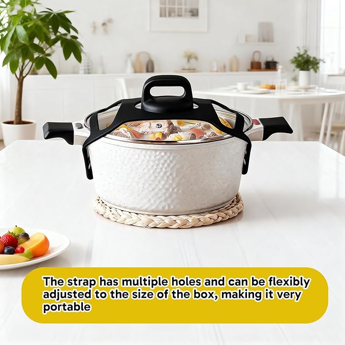3 Pcs Crockpot Lid Holder Set, 1 Lid Strap and 2 Spill-Proof Rack Holders, Universal Fit for 6/7/8 Quart, Heat-Resistant, Secure Pot Lid Accessories for Kitchen Cooking