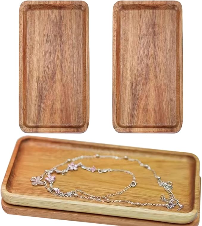 Bathroom Vanity Tray, Acacia Wood Counter Tray, Toilet Tank Tray, Appetizer Charcuterie Snack Serving Board, Jewelry Tray Platter,8 inch 2PACK (Rectangular)