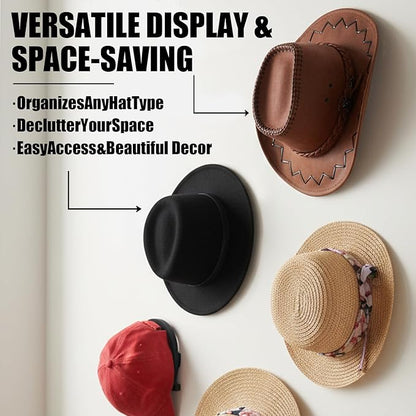 2 Pack Adjustable Cowboy Hat Rack Holder, Wooden Cowboy Hat Wall Mount Stand for Wall Can Keeps Original Shape of Hat, 4-Speed Adjustable Western Hat Display for Fedoras Hat Cowboy Hat Sun Hats