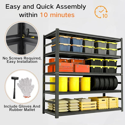 72H Garage Shelving,3300LBS Heavy Duty Garage Shelving,36W Industrial Shelving,Adjustable Storage Shelf Unit with Double Layer Posts for Garage,Warehouse,Basement,Commercial,Black 5 Tier