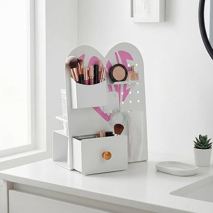 Magnetic Pegboard Organizer for Office Desk, Makeup Vanity, Stationery Storage, Gaming Desktop with 4 Metal Accessories Drawer Holder Hooks Modular - Home Decor Tabletop Display Kids Room - White