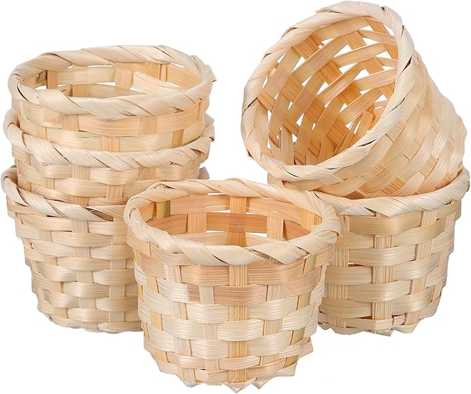 Amosfun Hand Woven Storage Basket Set of 6 Mini Desktop Organizer 3X3X2.36 Inch for Home Office Sundries Storage and Craft Supplies
