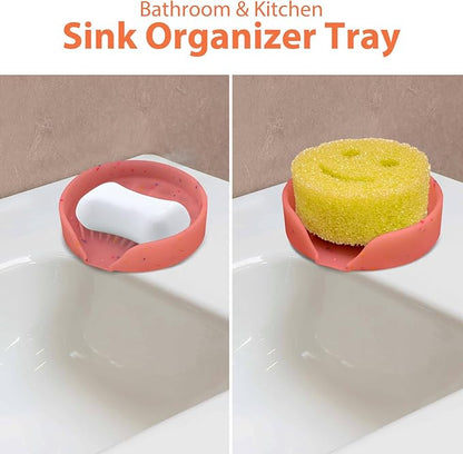 Silicone Bathroom Soap Dishes, Self Draining Waterfall Bar Soap Holder & Saver, Dish Soap Tray, Sponge Holder, 13 Non-Slip Suction Cups Dishwasher Safe for Bathroom Kitchen Shower Sink Organizer Red