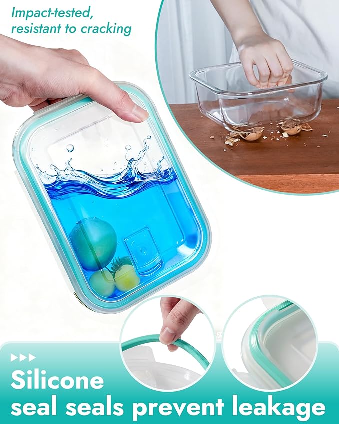 6-Pack Borosilicate Glass Food Storage Containers Set with Airtight Lids - Oven, Microwave & Freezer Safe, Leak-Proof, BPA-Free - Baking, Meal Prep & Gift Ready