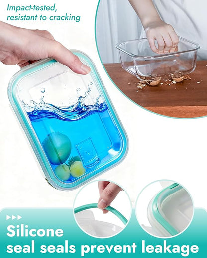 6-Pack Borosilicate Glass Food Storage Containers Set with Airtight Lids - Oven, Microwave & Freezer Safe, Leak-Proof, BPA-Free - Baking, Meal Prep & Gift Ready