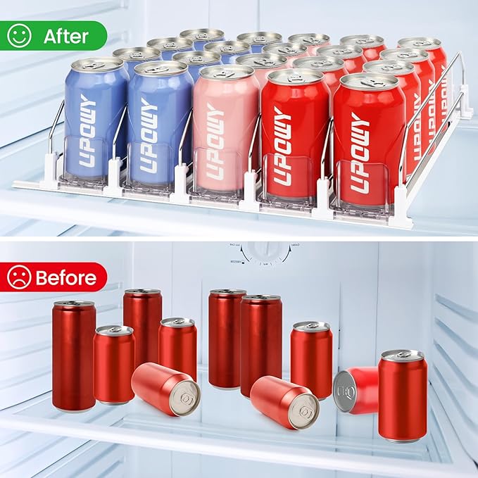 Drink Organizer for Fridge Soda Can Organizer Fridge Dispenser for Refrigerator, 5 Row 20 Cans 12.2 Inch Deep,for Medium-size Fridge