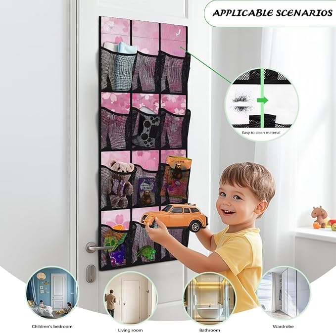 Cherry Blossom Over the Door Shoe Organizer,Shoe Organizer Door Hanger,Space Saver Shoes Hanger Storage Organizer Bag with 12 Mesh Large Pockets