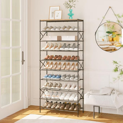 IBUYKE 10 Tier Shoe Rack, Large Capacity Shoe Storage Organizer for 40 Pairs of Shoes, Metal Shoe Storage Rack with Shelf for Entryway Hallway Closet Garage, Rustic Brown and Black TXJ010H