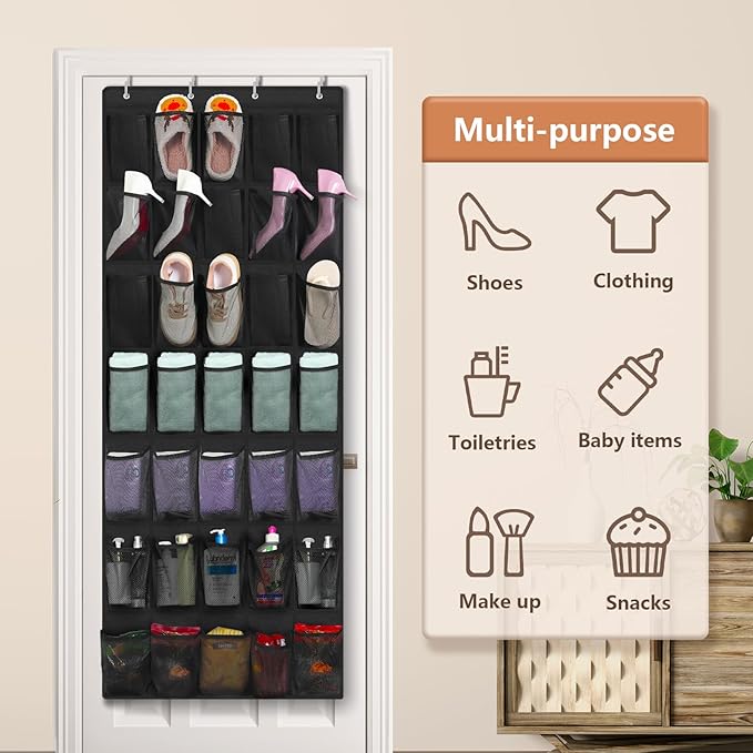 FENTEC 35 Large Pockets Over The Door Shoe Organizer, Mesh Hanging Shoe Organizer Shoe Rack for Closet Mesh Closet Shoe Holder, Over Door Organizer, Shoe Organizer for Wall, Black, 1 Pack