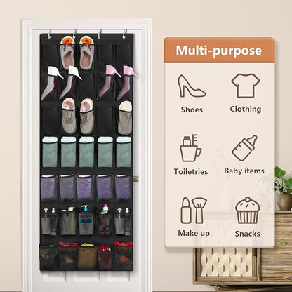 FENTEC 35 Large Pockets Over The Door Shoe Organizer, Mesh Hanging Shoe Organizer Shoe Rack for Closet Mesh Closet Shoe Holder, Over Door Organizer, Shoe Organizer for Wall, Black, 1 Pack