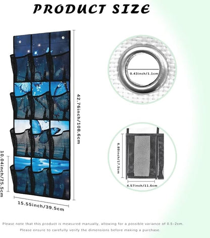 Blue Butterfly Hanging Storage Shoe Organizer for Closet 12 Mesh Pockets Over The Door Wall Closet Holder for for Boots & Sneakers Toys