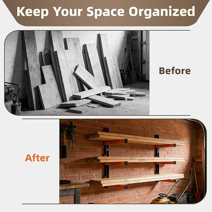 Wall Mounted Lumber Storage Rack and Wood Organizer with 6-Level Holds Up 1320 LBS, Heavy Duty Steel Shelf Brackets for Garages Workshops & Outdoor Sheds, Space Saving Metal Wall Rack