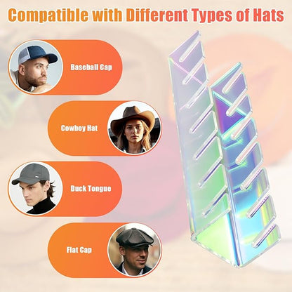 Hat Stand for Baseball Caps, 2 Pack No Install Acrylic Hat Organizer for 14 Baseball Caps Storage Organizer, Hat Racks Hat Holder Display and Organization for Closet, Bedroom, Dresser (Colorful-2Pack)