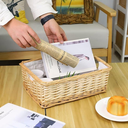 YAHUAN Rectangular Wicker Storage Basket Woven Rattan Basket with Handle, Baskets for Organizing, Bedroom,Living room,Pantry (Wicker with lining)