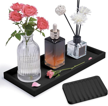Bloss Vanity Tray with Soap Dish - 11.8x5.1inch BathroomTrays, Silicone Vanity Tray, Marble Countertop Trays, Toilet Tank Tray, Kitchen Counter Trays