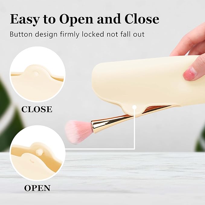 Bpluma Silicone Makeup Brush Holder, Half open Snap Design, Washable Case For Travel Business