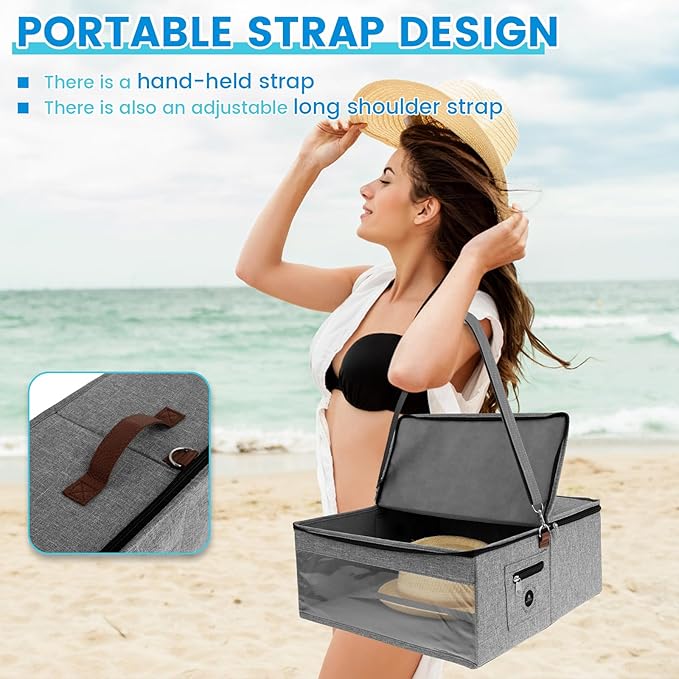 Hat Box Dustproof Hat Storage Box with Zipper Lid and Clear Window Hat Travel Case with Strap Practical Hat Organizer for Closet Clothes Stuffed Toy Storage