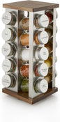 Kamenstein 20 Jar Vintage Revolving Countertop Spice Rack Organizer with Spices Included, FREE Spice Refills for 5 Years, Wood and Stainless Steel with Metal Caps