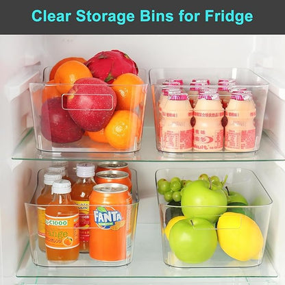 Heyuzb 8 Pack Plastic Organizer Bins and 20 Pcs Freezer Bags Multi-Use Pantry Organizers and Storage Clear Storage Bins for Organizing Kitchen, Fridge, Cabinet and Shelf