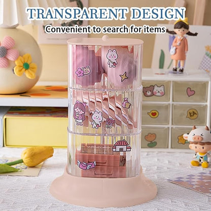 Hair Accessory Organizer, 3-Layer Rotating Clear Hair Tie Organizer for Hair Clips, Headbands, Hair Ties, Earring, Necklace, Ring, Jewelry Boxes & Organizers for Girls & Women (3-Layer，Pink)