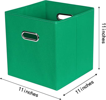 Fabric Cloth Storage Bins,Fabric Cube Bins Organizer with Dual Handles Foldable Cube Storage Baskets for Home Bedroom Storage,Set of 3,(Green)