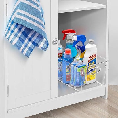 Sorbus 4 Pack Medium Clear Plastic Storage Bins, Clear Organizer Bins with Handle for Kitchen, Pantry, Cabinet, Refrigerator, Craft, Toys, Clothes, Closet, Under Sink, Bathroom Organizers and Storage