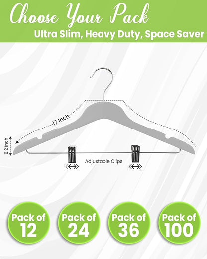 All Hung Up Hangers Slim Plastic Clothes Hangers with Clips, Space-Saving Design with Non-Slip Grip, Durable for Everyday Use, Clear, 100pcs
