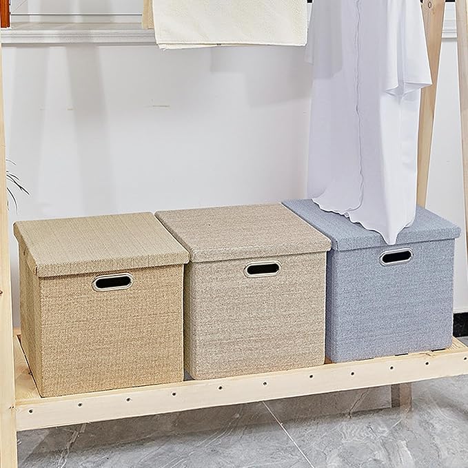 Storage Bins with Lids,13 x 13 Inch Foldable Fabric Cube Baskets Boxes Organizer for Closet, Shelves, and Home. (Gray, (13x13) 4 pack)
