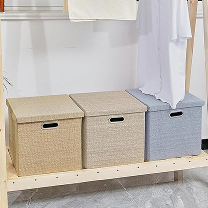 Storage Bins with Lids,13 x 13 Inch Foldable Fabric Cube Baskets Boxes Organizer for Closet, Shelves, and Home. (Gray, (13x13) 2 pack)