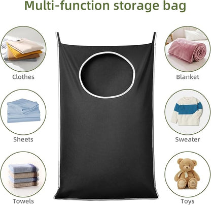 KEEPJOY XL Black Door Hanging Laundry Hamper, 36.5" x 22.5" Large Capacity Hanging Hamper Bag with Large opening and Strong Hooks for All Family Laundry, Blankets, and Toys (Black,1-Pack)