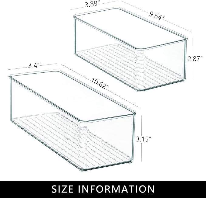 Qilinba 8 PACK Drawer Organizer Bins Bathroom Deep Drawer Silverware Organizers Clear Stackable Storage Bins for Vanity, Pantry, Office, Cabinet, Kitchen Counter Organization and Storage
