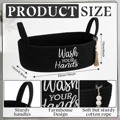 Wash Your Hands Bathroom Decoration Black Cotton Rope Toilet Basket Toilet Paper Holder Basket Rustic Bathroom Organizer Farmhouse Home Decoration Organizing Small Baskets