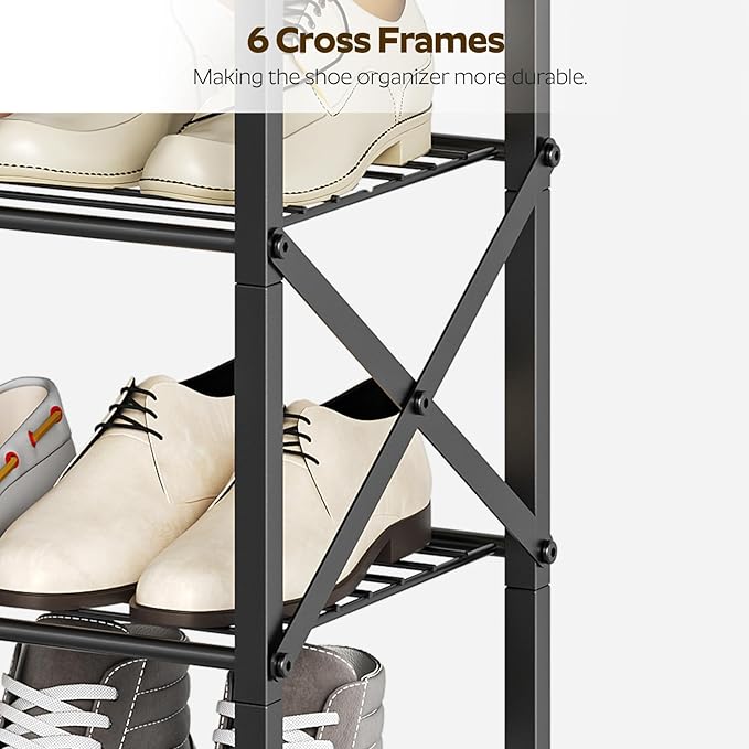 YATINEY 8 Tier Shoe Rack, Shoe Storage Organizer, Large Capacity Shoe Shelf Holds 32 Pairs of Shoes, Sturdy and Stable, for Entryway, Hallway, Closet, Dorm Room, Greige and Black SS08BG
