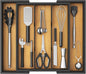 Lifewit Utensil Organizer for Kitchen Drawer, Expandable Cooking Utensil Tray, Cutlery Silverware Flatware Holder, Wood Adjustable Spatula Tools Storage Divider, 33 -56x38cm, Natural and Black