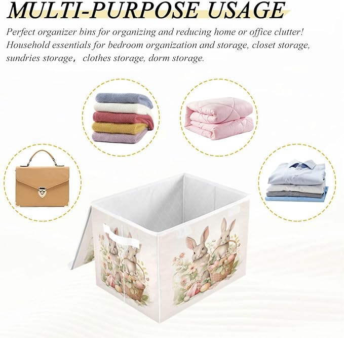 senya Easter Baskets Collapsible Storage Bins with Lids, Easter Bunny Rabbit Storage Boxes Clothes Baskets for Organizing