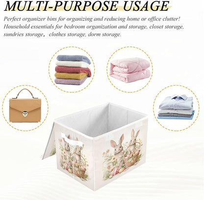 senya Easter Baskets Collapsible Storage Bins with Lids, Easter Bunny Rabbit Storage Boxes Clothes Baskets for Organizing
