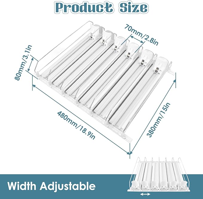Drink Organizer for Fridge, 18.9x15.0x3.1in Soda Can Dispenser for Refrigerator, 6 Rows Adjustable Automatic Pusher Glide Drink Dispenser for Beer Beverages (White)