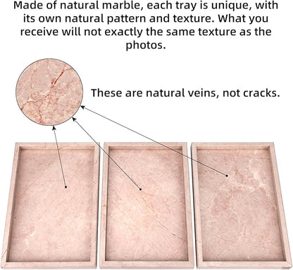 Marble Bathroom Vanity Tray, Natural Luxury Vanity Home Kitchen Bathroom Table Tray, Stone Decorative Countertop Dresser Trays for Key Coffee Perfume Jewelry Makeup (Pink/Cream Rose, 12"x 8" x1.2")